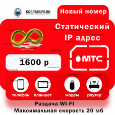 Безлимитный интернет для модема статический IP 1600.Все регионы.Red